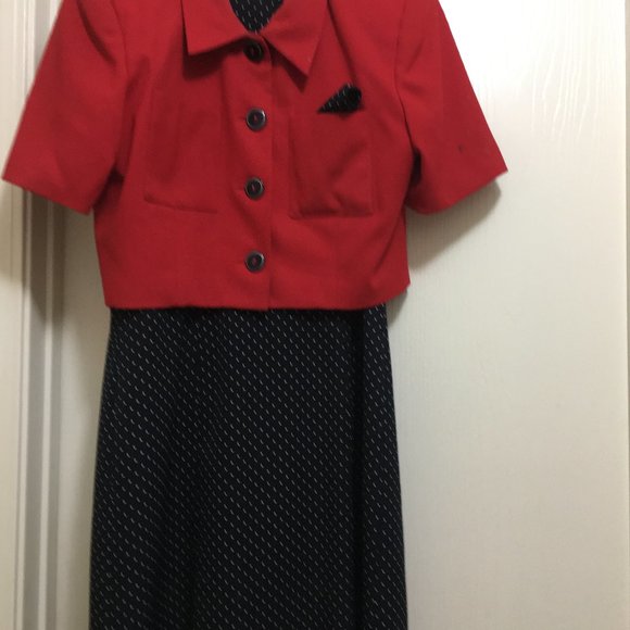 Polka dot with red jacket dress for Memorial Day. - Picture 1 of 5